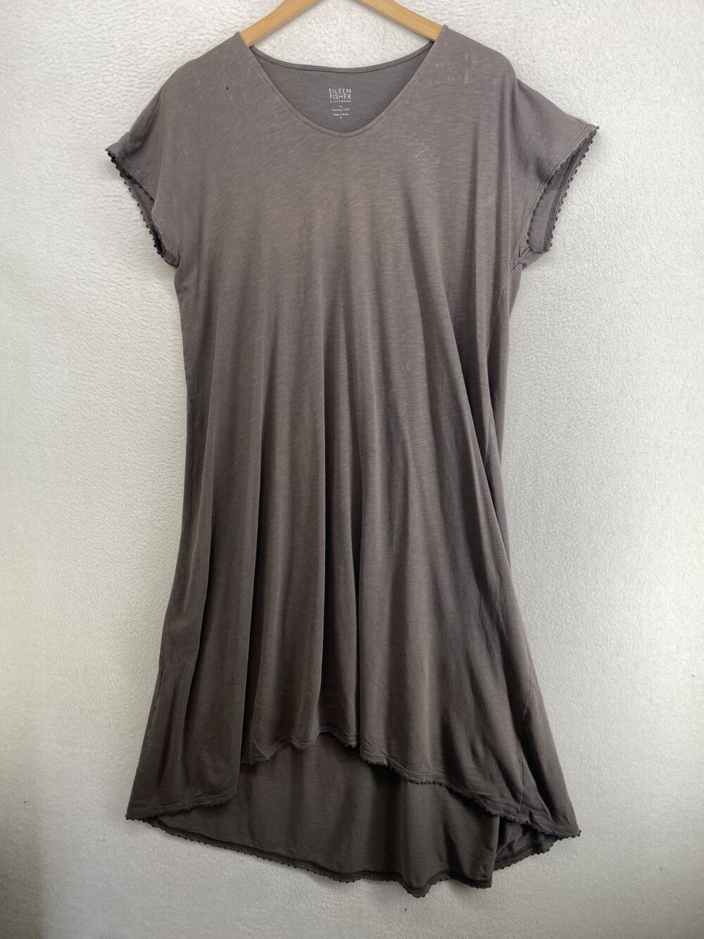 EILEEN FISHER GARNET HILL Nightgown S Organic Cotton Jersey V-Neck Shift Gray